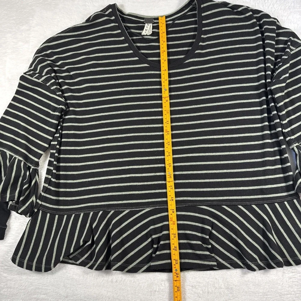 Free People We The‎ Free Medium Black Green Striped Boho Stretch Top
